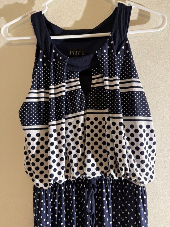 Enfocus Studio Dresses & Skirts - Enfocus Studio Navy Blue Polka Dot Halter Keyhole Maxi Dress | Size 8